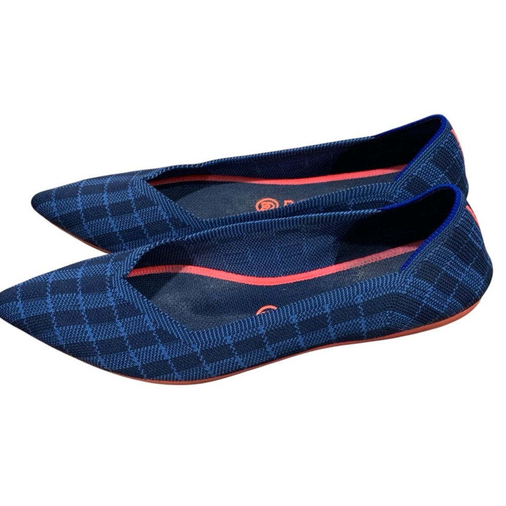 Rothy's Navy Blue Pointed Toe Flats with Pink Accent